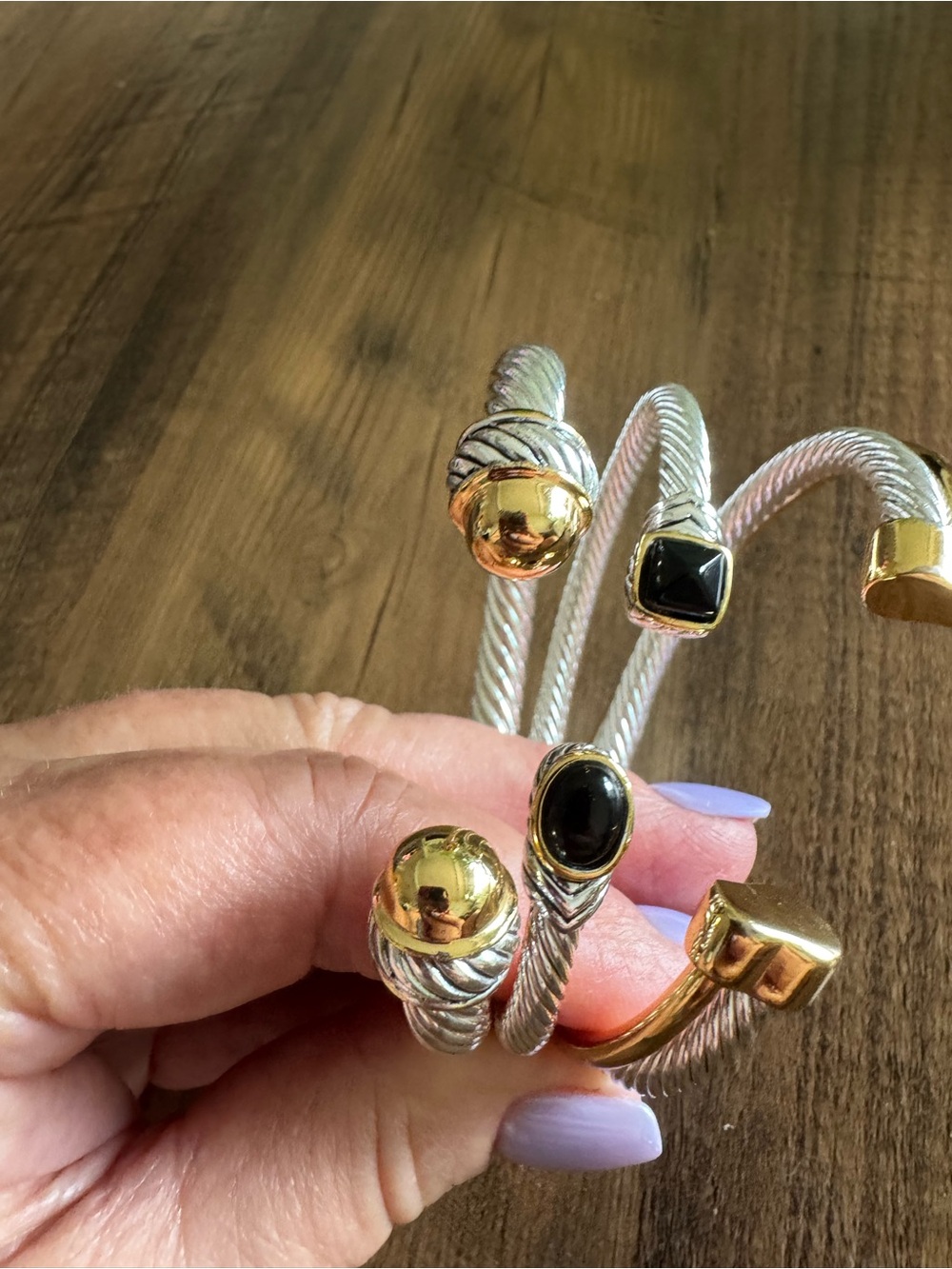 Amazon Two-Tone Silver and Gold Cable Cuff Bracelet - Picture 5 of 11